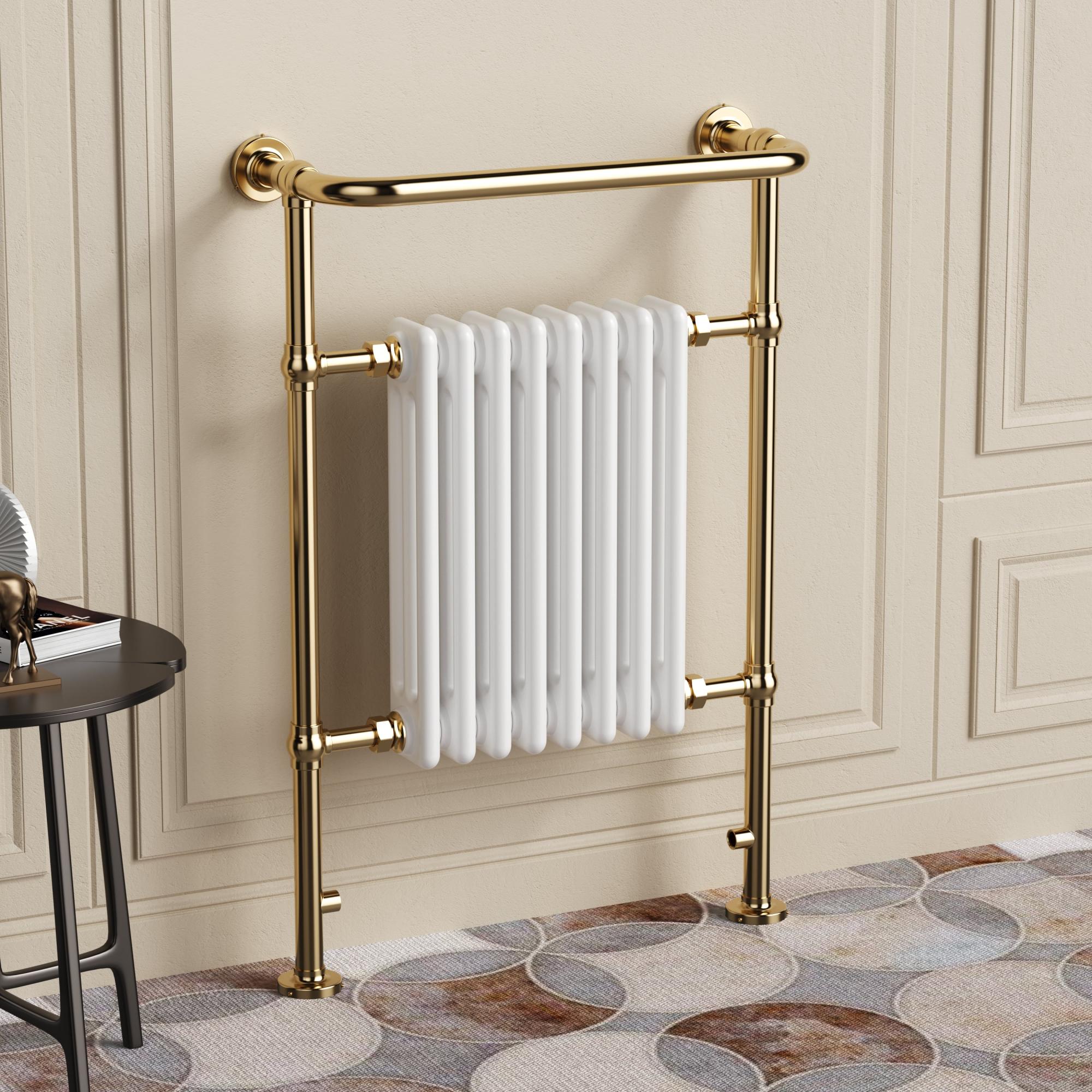 Chelsea Shiny Gold & White Traditional Heated Towel Rail Radiator - 952x659mm Chelsea Shiny Gold & White Traditional Heated Towel Rail Radiator - 952x659mm