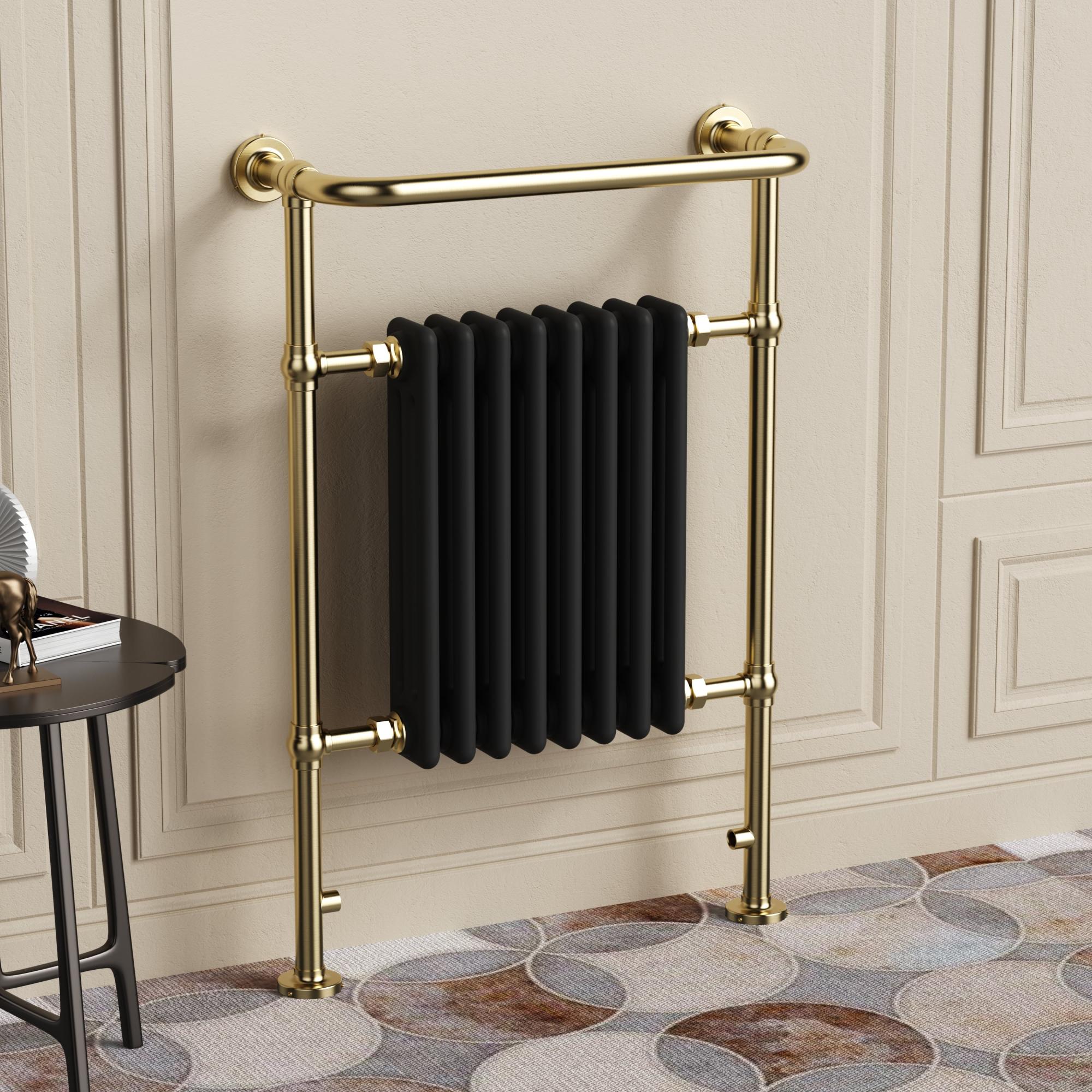 Chelsea Brushed Brass & Black Traditional Heated Towel Rail Radiator - 952x659mm Chelsea Brushed Brass & Black Traditional Heated Towel Rail Radiator - 952x659mm