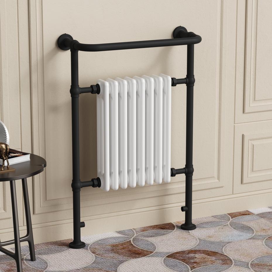Chelsea Black & White Traditional Heated Towel Rail Radiator - 952x659mm