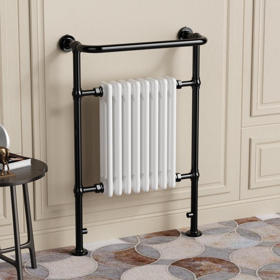 Chelsea Black Nickel & White Traditional Heated Towel Rail Radiator - 952x659mm