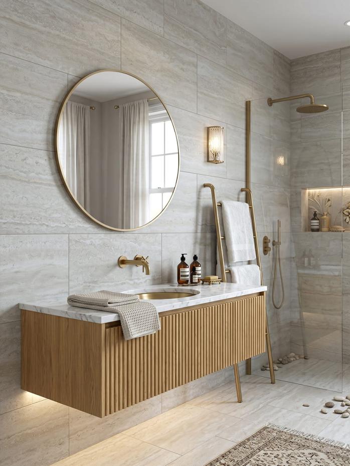 Almond Travertine Effect Premium Porcelain Tile - 600x300mm