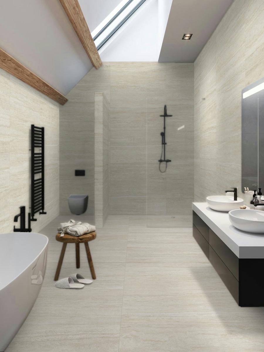 Almond Travertine Effect Premium Porcelain Tile - 600x300mm