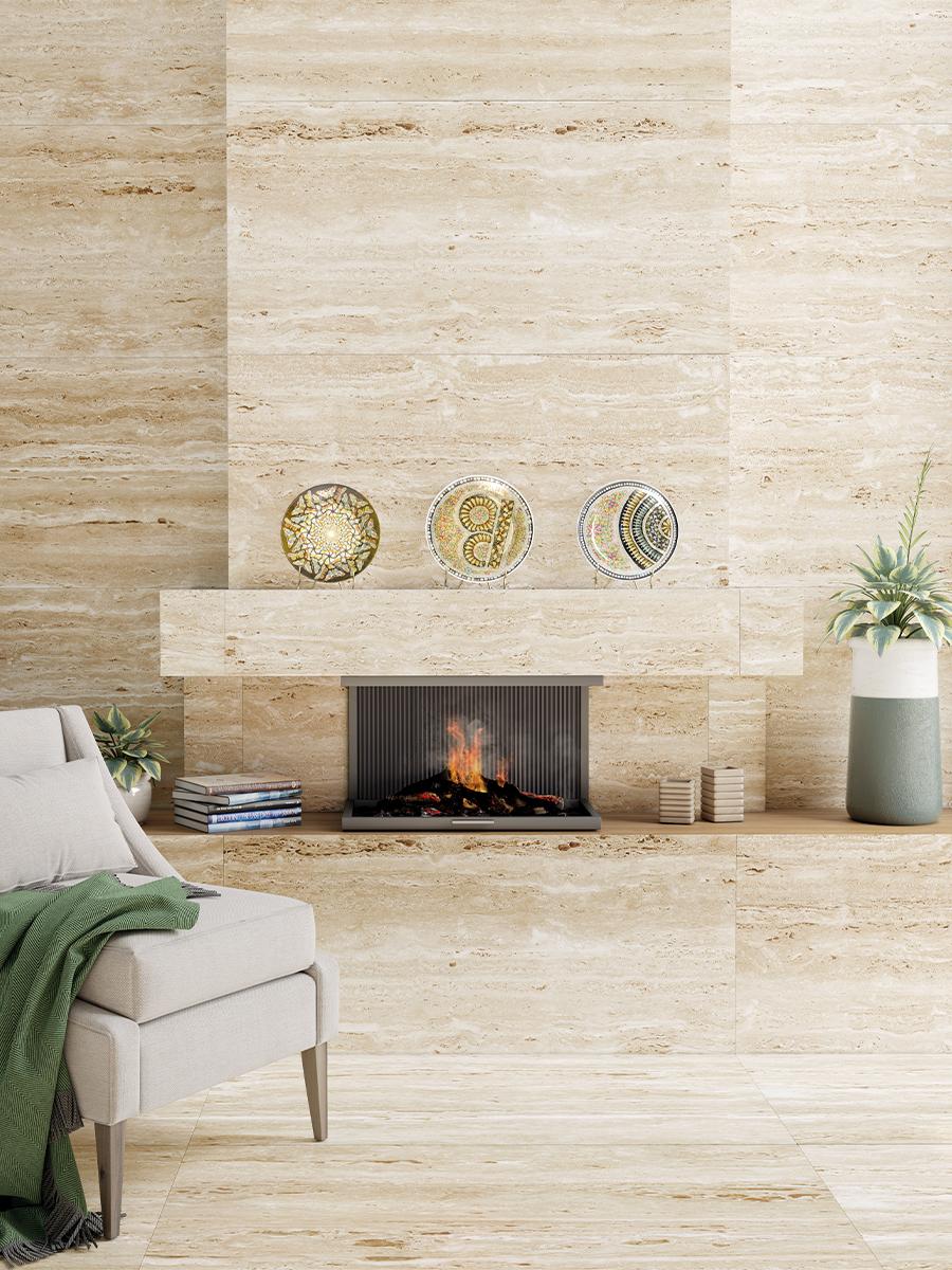 Gold Travertine Effect Premium Porcelain Tile - 600x300mm