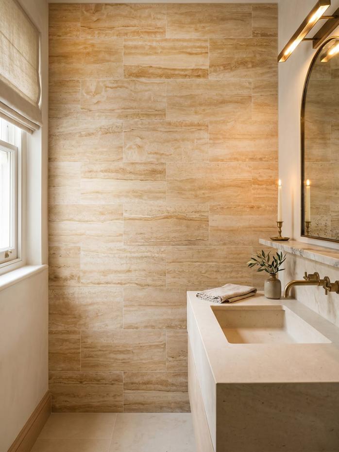 Gold Travertine Effect Premium Porcelain Tile - 600x300mm