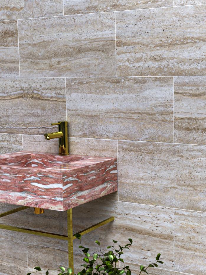 Gold Travertine Effect Premium Porcelain Tile - 600x300mm