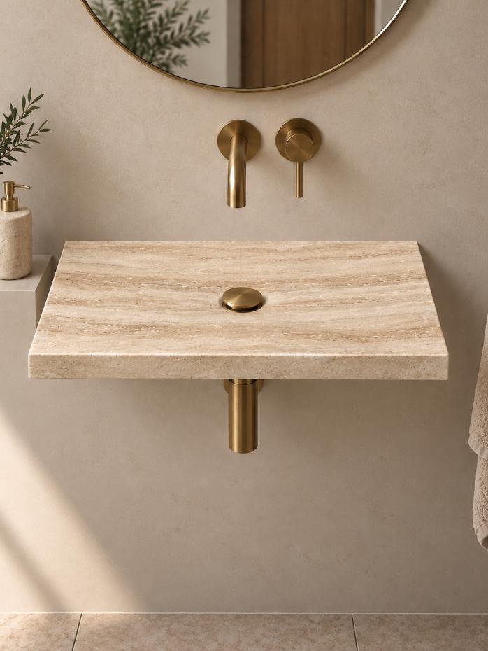 Beige Travertine Ultra Thin Wall Hung Basin - 600mm