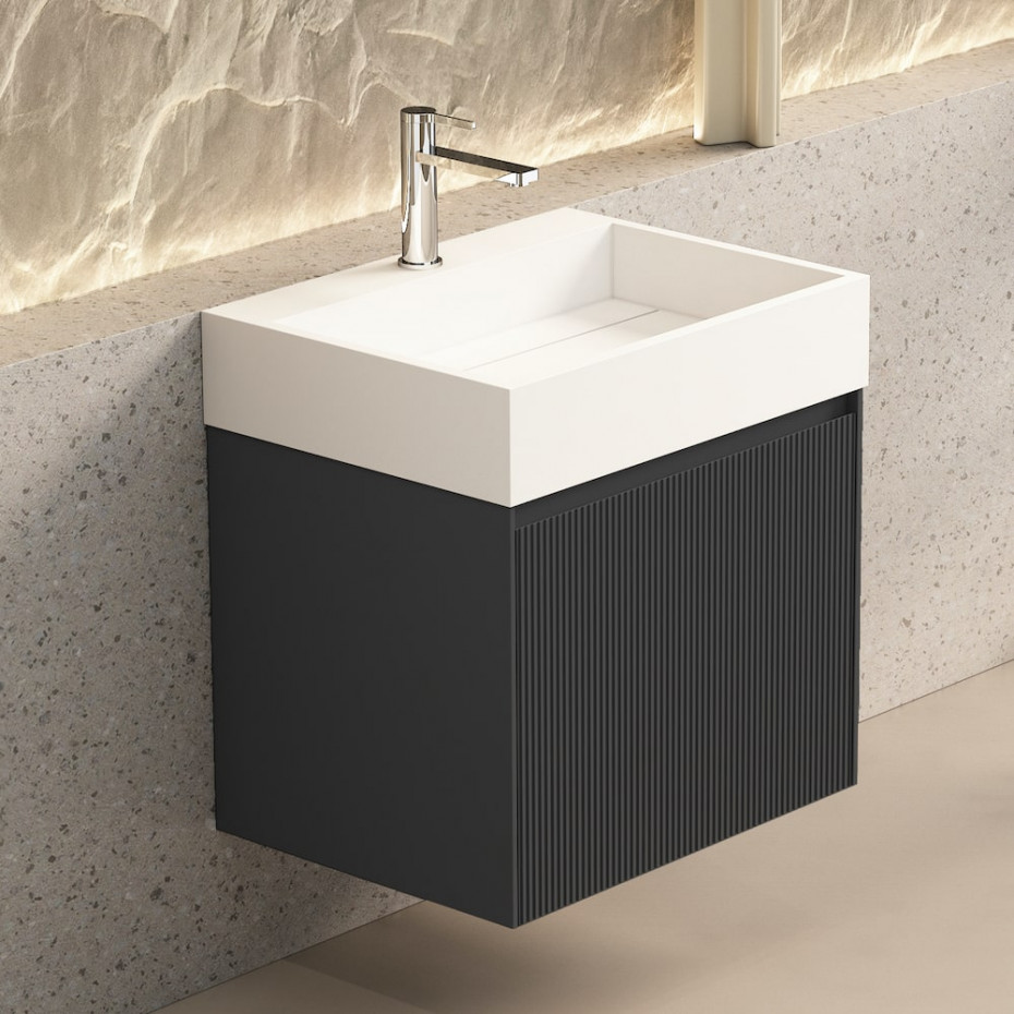 Tuscany Fluted Anthracite Vanity With Inner Drawer and Stone Resin Basin - 600mm