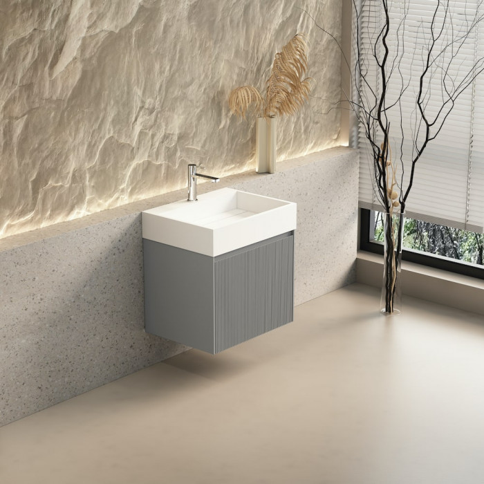 Tuscany Fluted Grey Vanity With Inner Drawer and Stone Resin Basin - 600mm