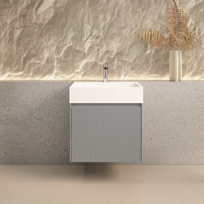 Tuscany Fluted Grey Vanity With Inner Drawer and Stone Resin Basin - 600mm