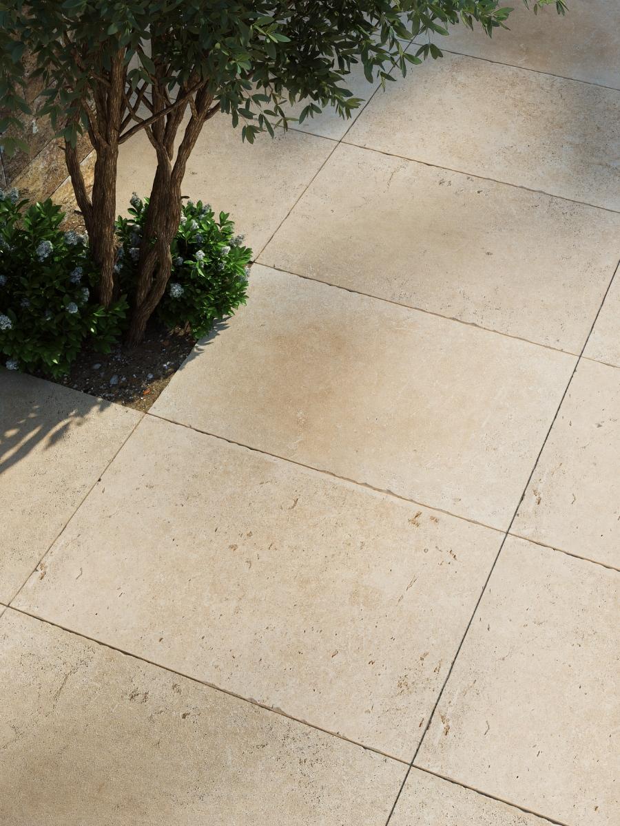 Tuscany Sand Antique Chiselled Edge Porcelain Paving Slabs - 900x600x20mm