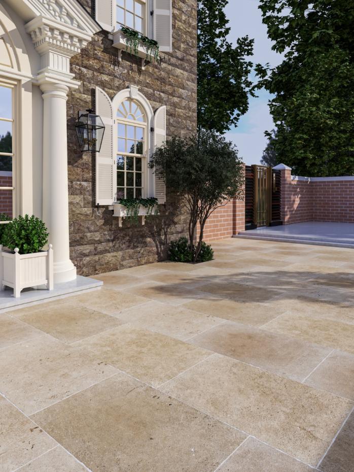 Tuscany Sand Antique Chiselled Edge Porcelain Paving Slabs - 900x600x20mm