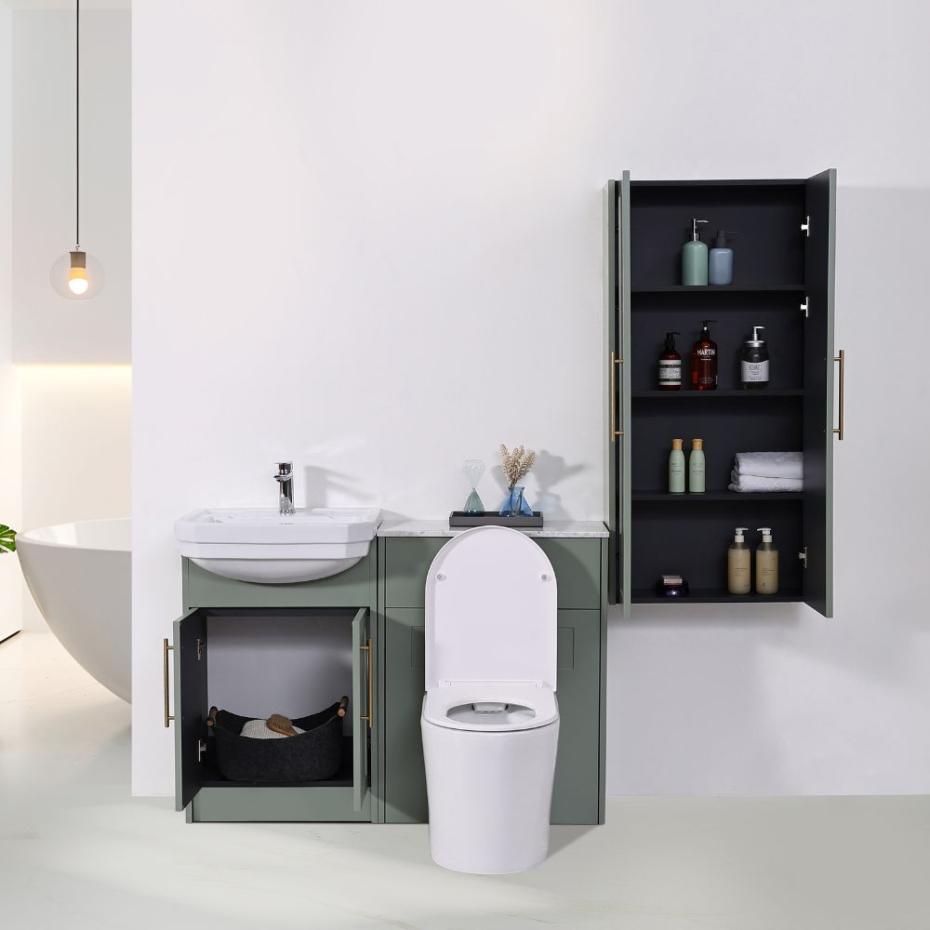 Imperial Sage Green Complete Freestanding Vanity Unit Set With Side Cabinet- 1200mm