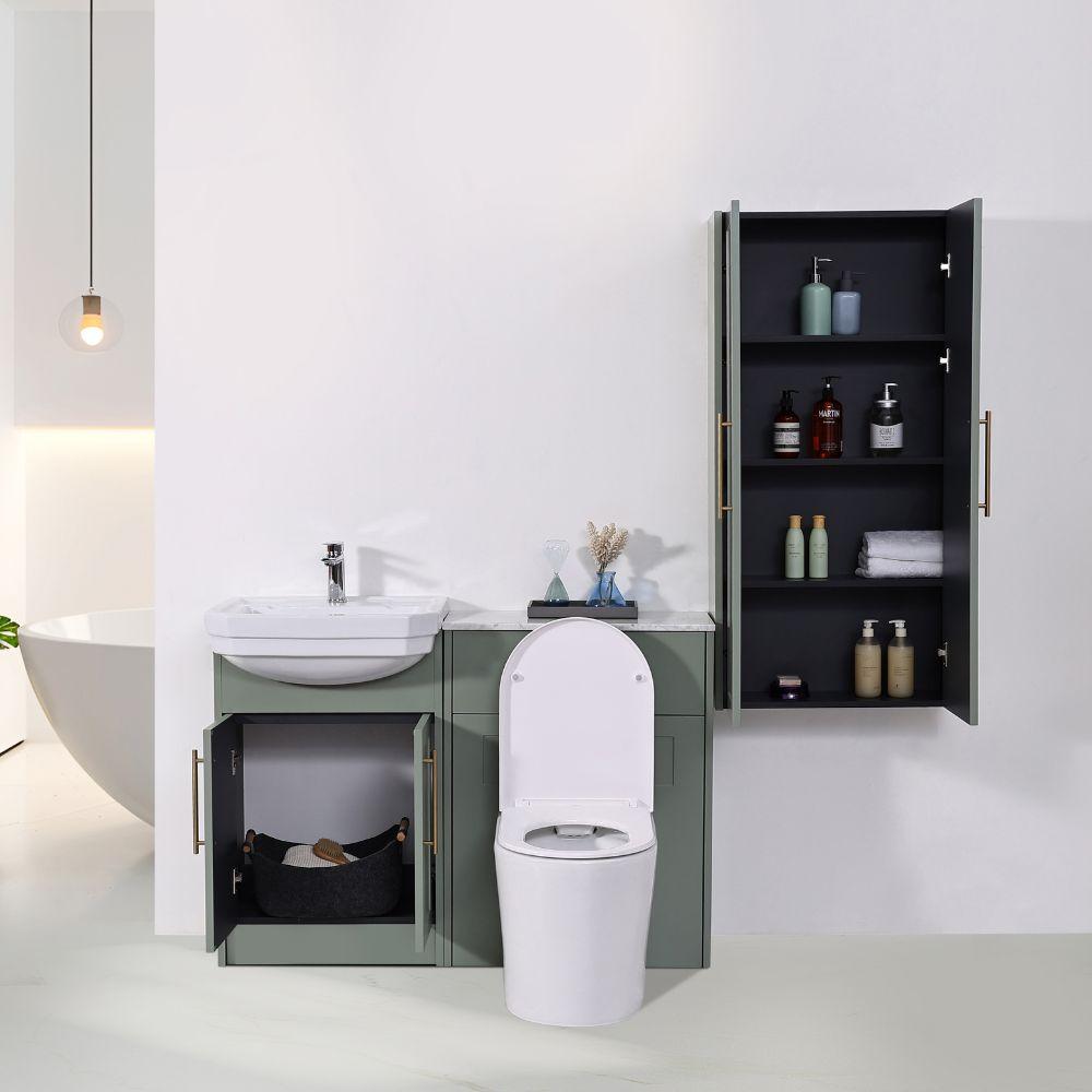 Imperial Sage Green Complete Freestanding Vanity Unit Set With Side Cabinet- 1200mm