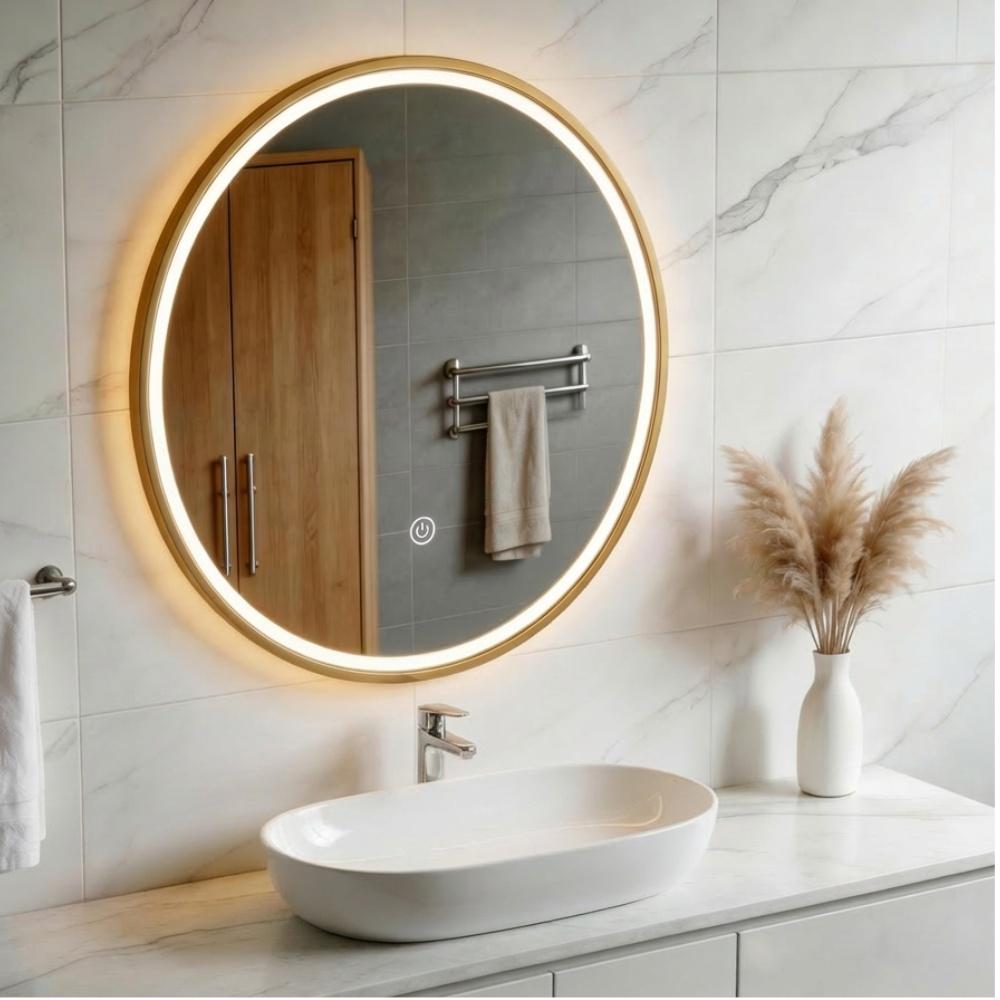 Garda Circular Brushed Gold Aluminium Frame LED Mirror