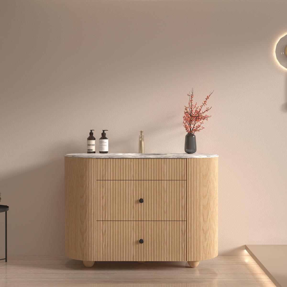Soul White Carrera Marble Top & Solid Wood Freestanding Vanity Unit - 1200mm Soul White Carrera Marble Top & Solid Wood Freestanding Vanity Unit - 1200mm