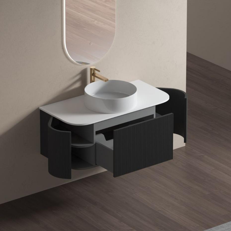 Bali Matt Black Vanity With Side Racks - 900mm