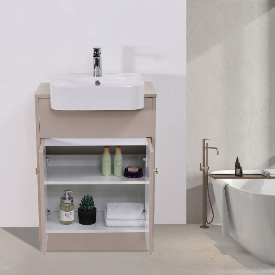 Manor Light Beige Freestanding Vanity Unit with Basin- 600mm