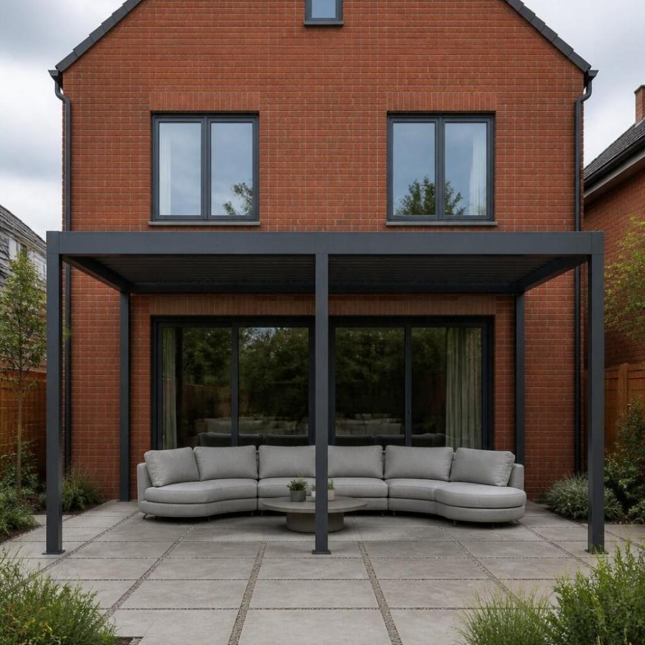 Nord Steel Pergola in Graphite Grey  - 3 x 6m Free Standing