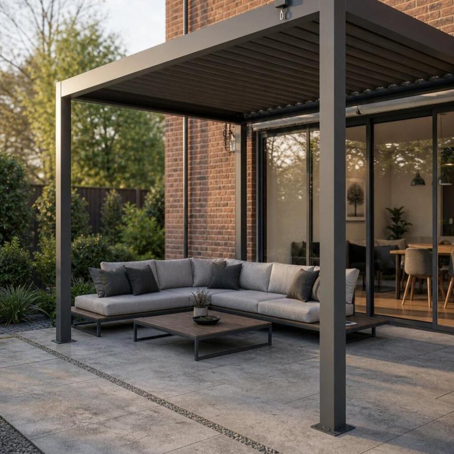 Shadow Nord Steel Pergola in Graphite Grey - 3m x 3m Free Standing