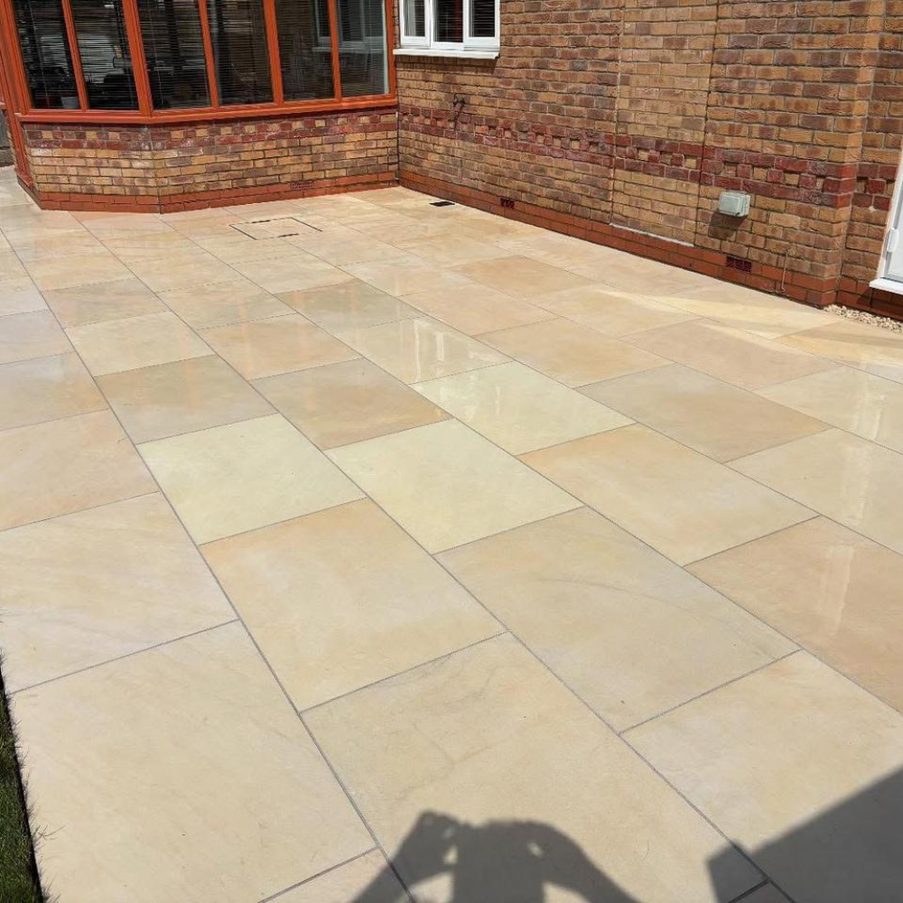 Beige Smooth Sandstone Effect Outdoor Porcelain Paving Slabs - 900x600x16mm