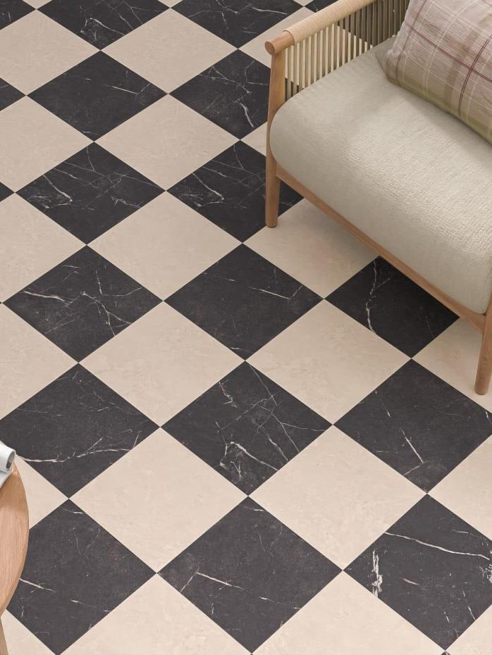 Lusso Noir + Cosmo Crema Checkerboard Porcelain Marble Effect Tiles - 300x300mm