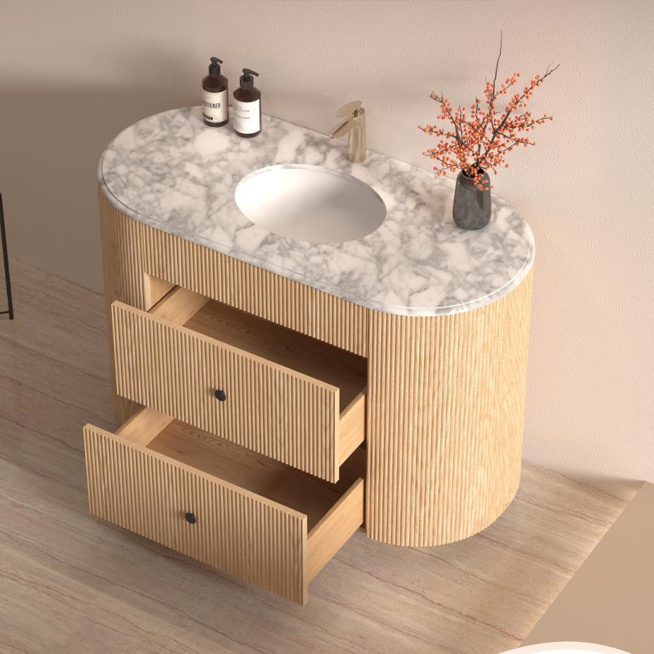Soul White Carrera Marble Top & Solid Wood Freestanding Vanity Unit - 1200mm