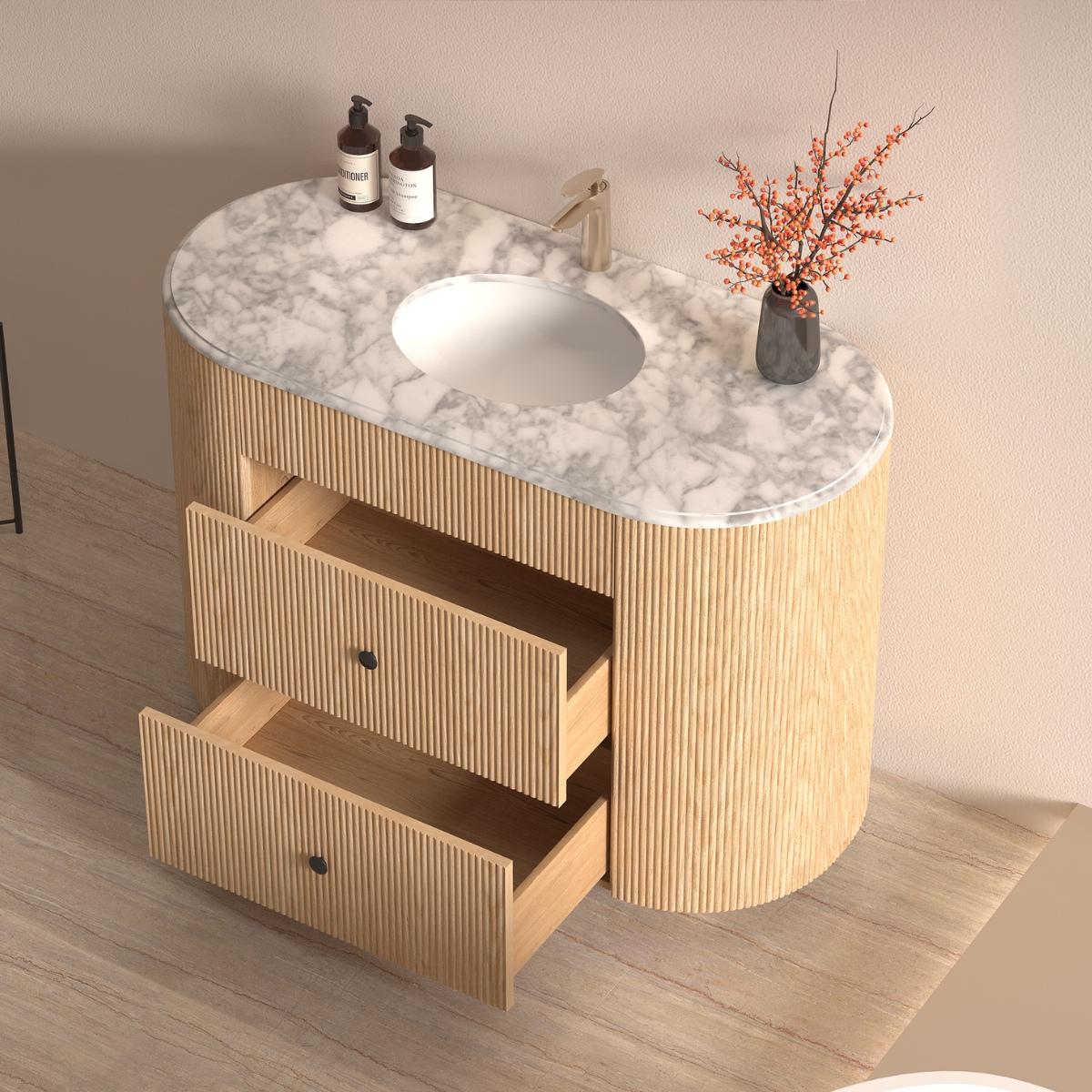 Soul White Carrera Marble Top & Solid Wood Freestanding Vanity Unit - 1200mm Soul White Carrera Marble Top & Solid Wood Freestanding Vanity Unit - 1200mm