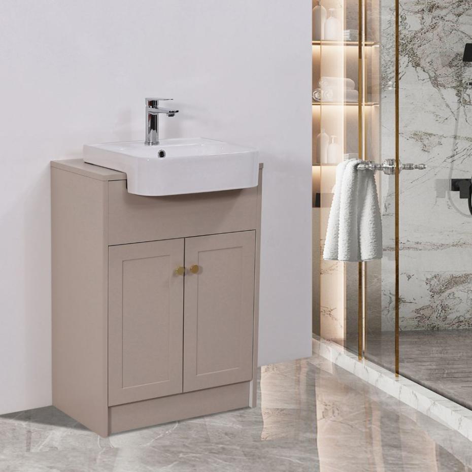 Manor Light Beige Freestanding Vanity Unit with Basin- 600mm