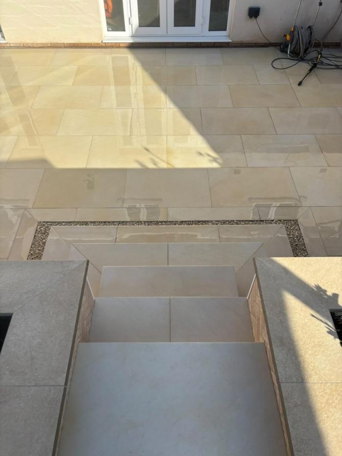 Beige Smooth Sandstone Effect Outdoor Porcelain Paving Slabs - 900x600x20mm