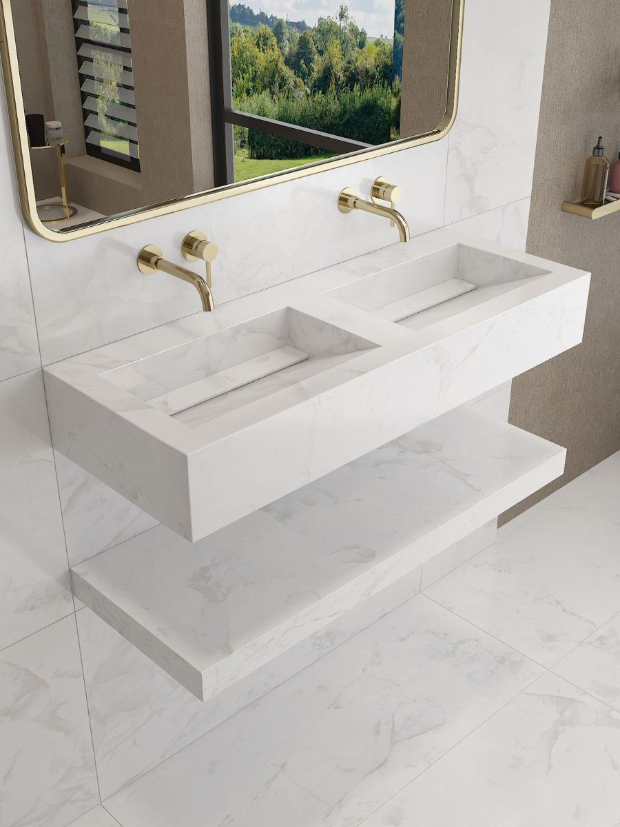 White Onyx Sink and Shelf - 1200mm