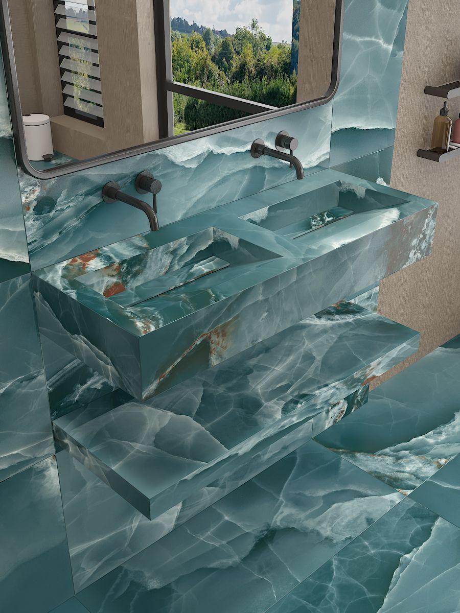 Onyx Turquoise Pulido Sink and Shelf - 1200mm