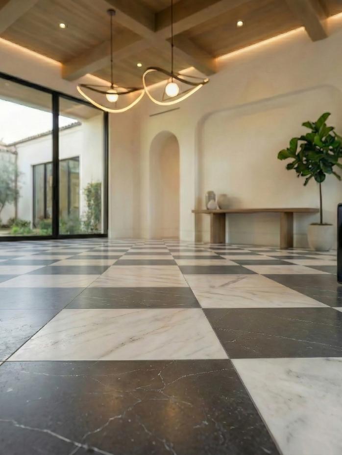 Majestic Noir Italian Marble Effect Porcelain Tile - 300x300x9mm