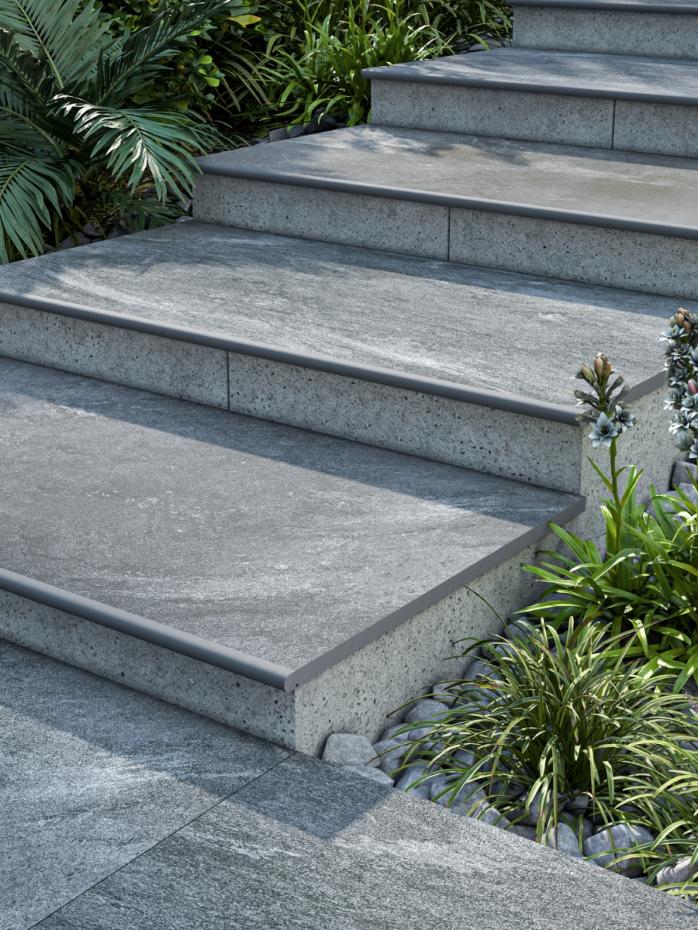 Valencia Grey Porcelain Bullnose Tiles - 900x300x20mm