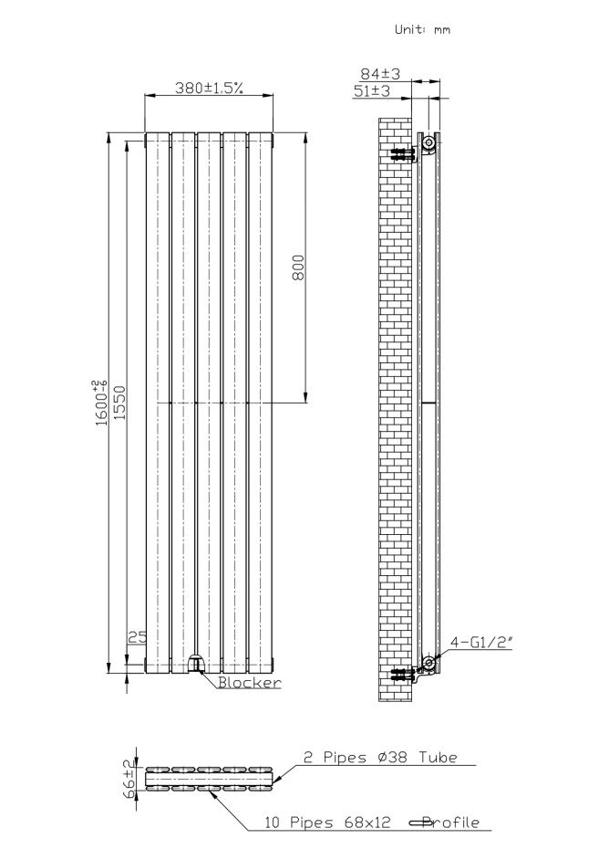 Boston Black Double Panel Vertical Radiator - 1600x380mm