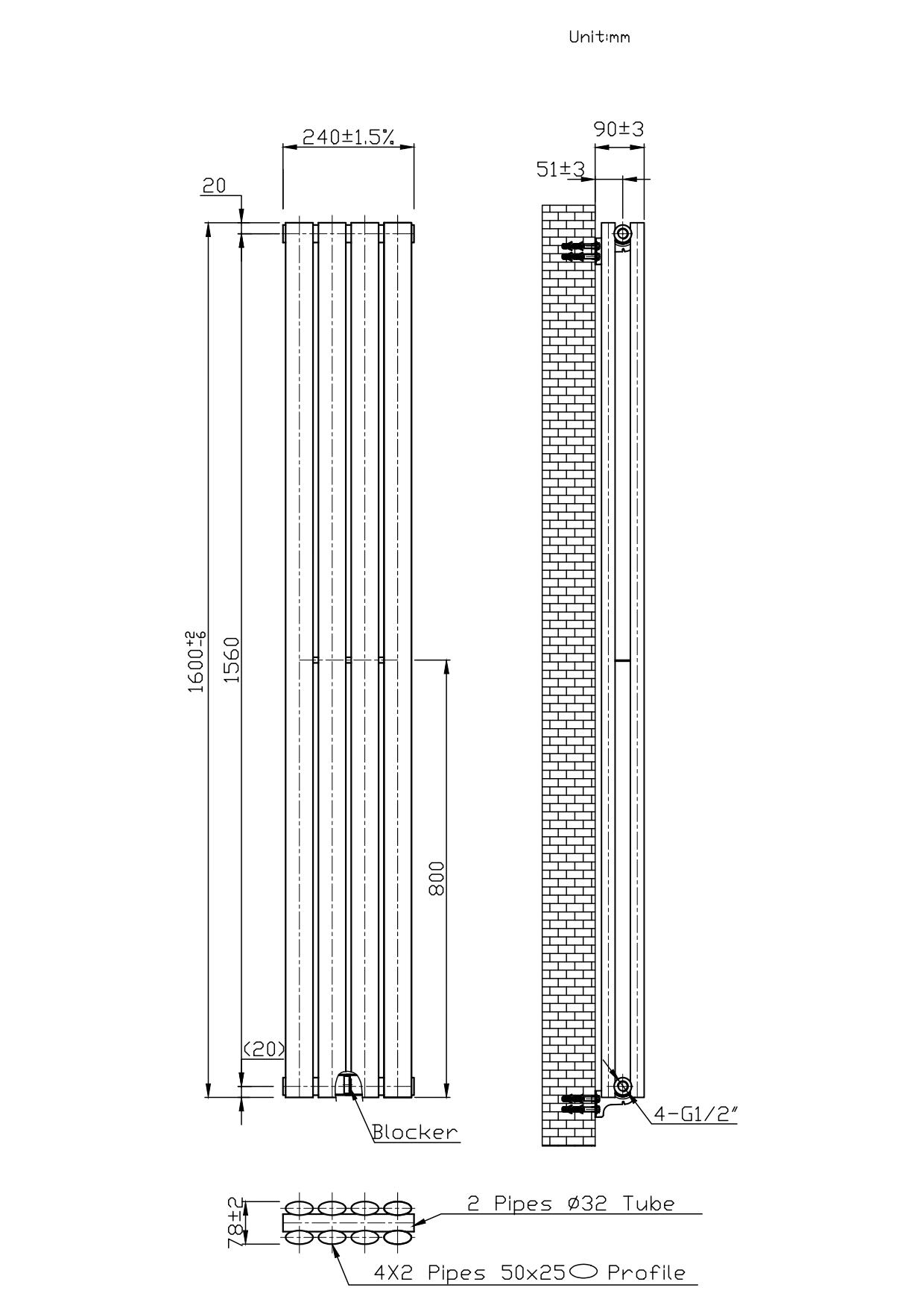 Boston Black Double Panel Vertical Radiator - 1600x240mm Boston Black Double Panel Vertical Radiator - 1600x240mm