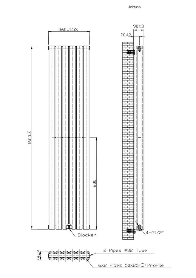 Boston Anthracite Double Panel Vertical Radiator - 1600x360mm