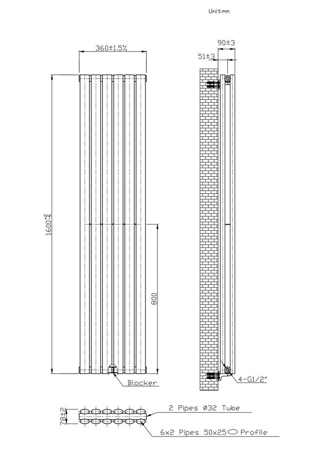 Boston Black Double Panel Vertical Radiator - 1600x360mm
