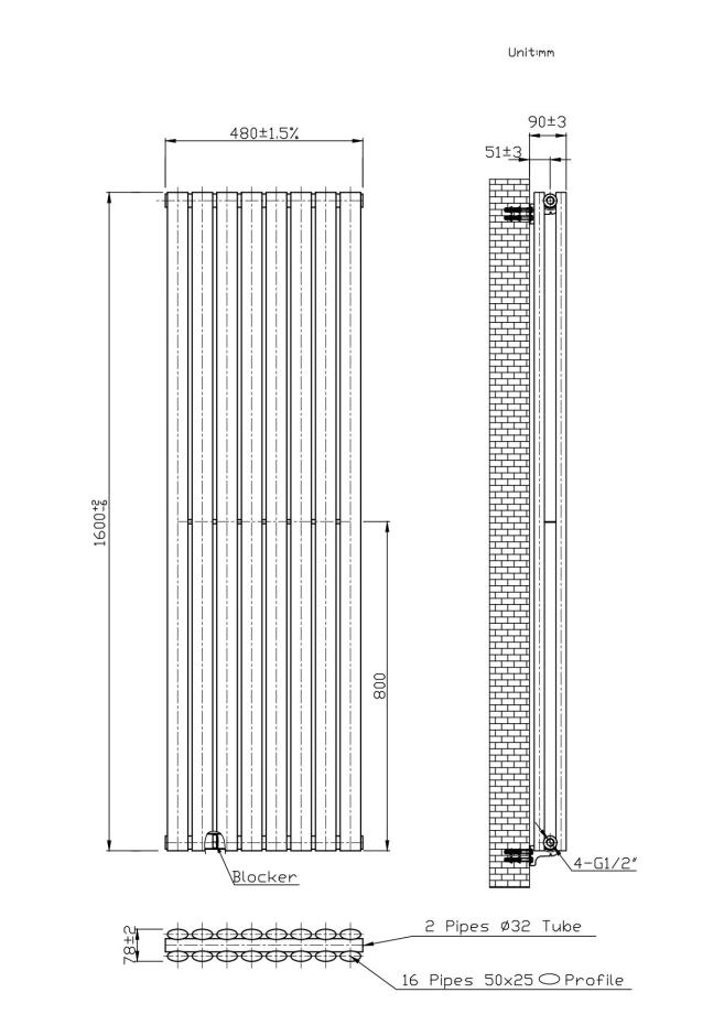 Boston Black Double Panel Vertical Radiator - 1600x480mm