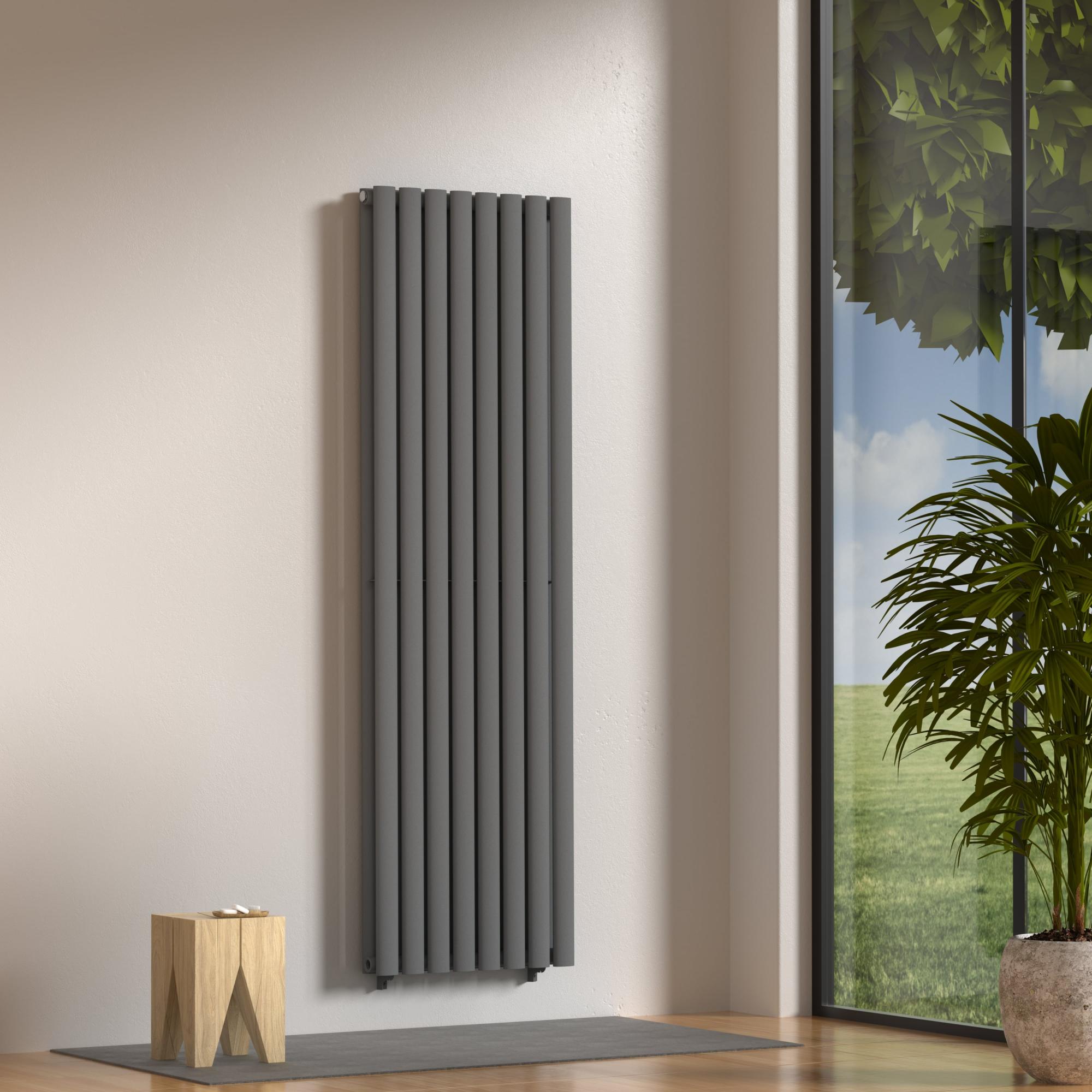 Boston Anthracite Double Panel Vertical Radiator - 1600x380mm