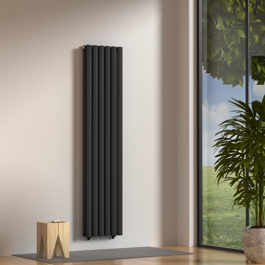 Boston Black Double Panel Vertical Radiator - 1600x240mm