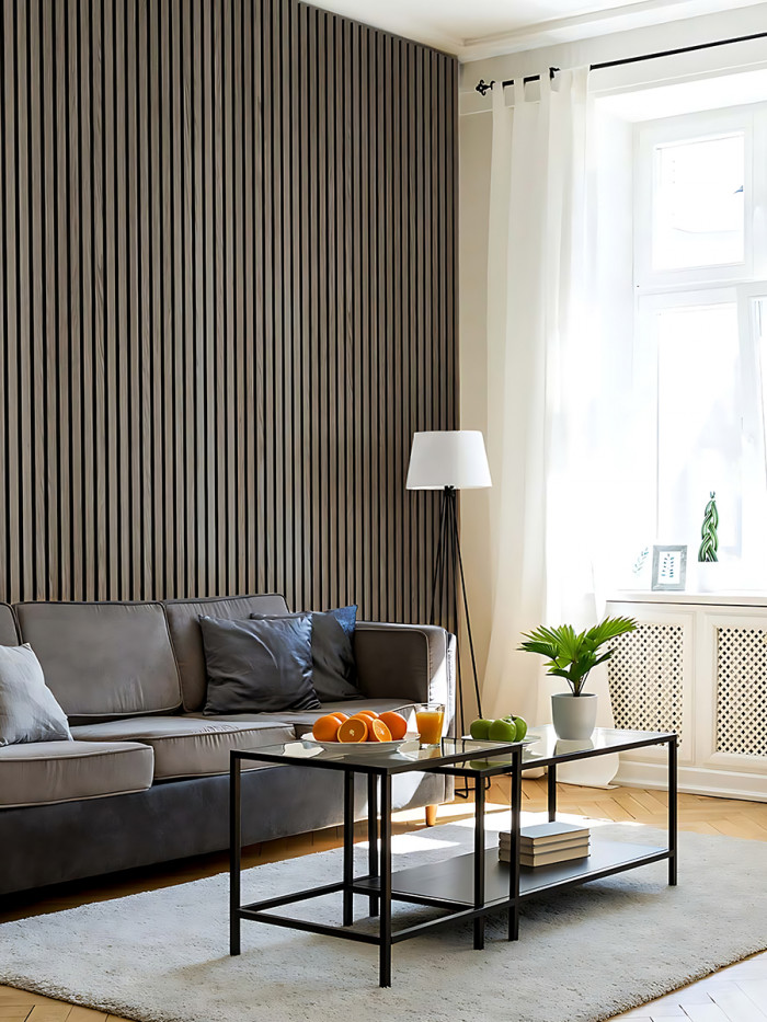 Wooden acoustic panels with natural wood veneer and sound insulation