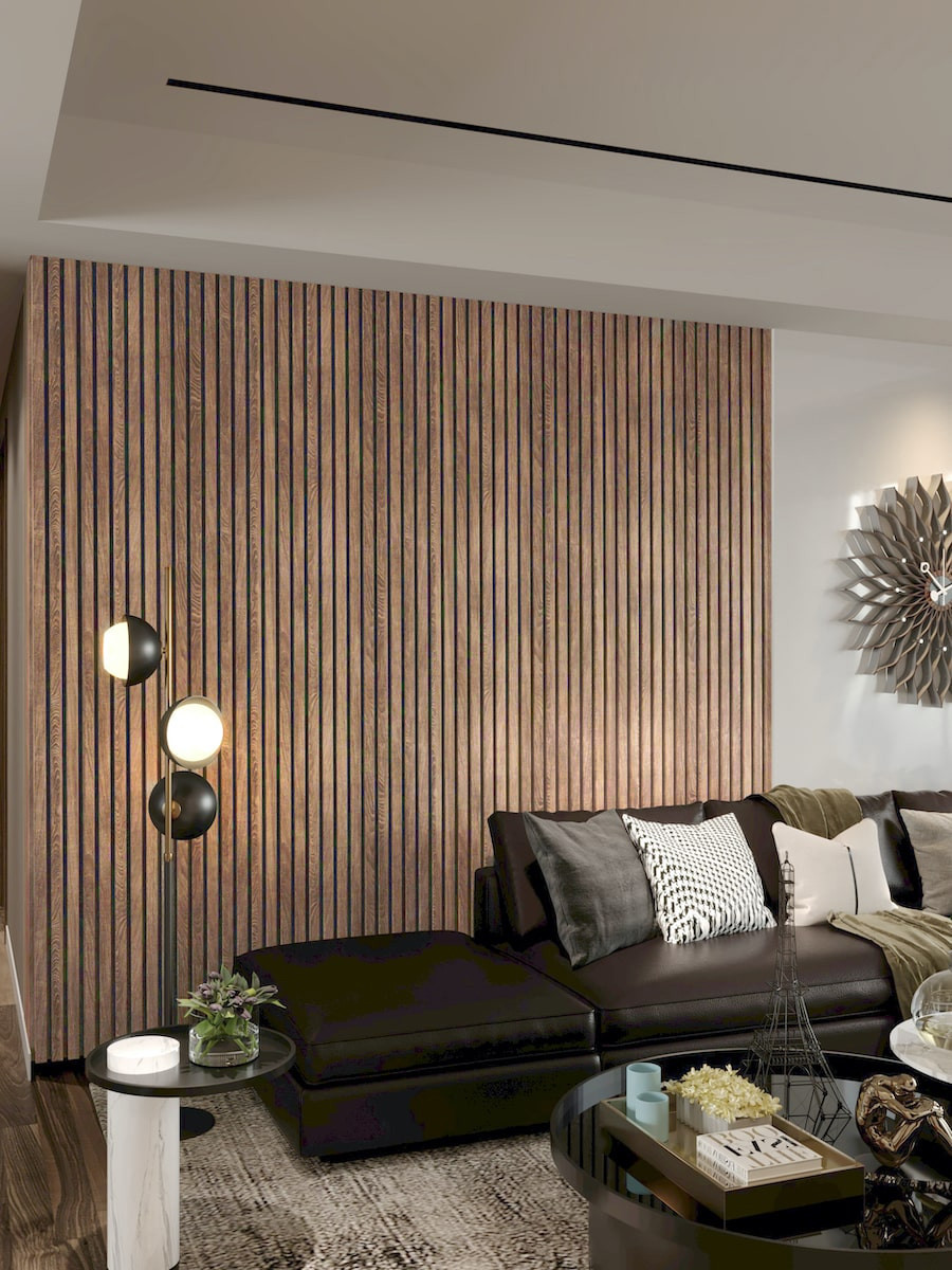 Walnut Acoustic Slat Wood Wall Panels - 2400x600mm