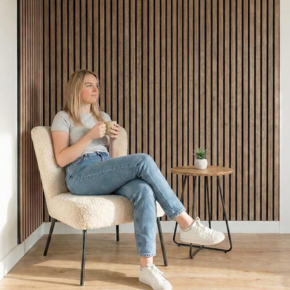 Walnut Acoustic Wood Wrapped Wall Panels - 2400x600x21mm