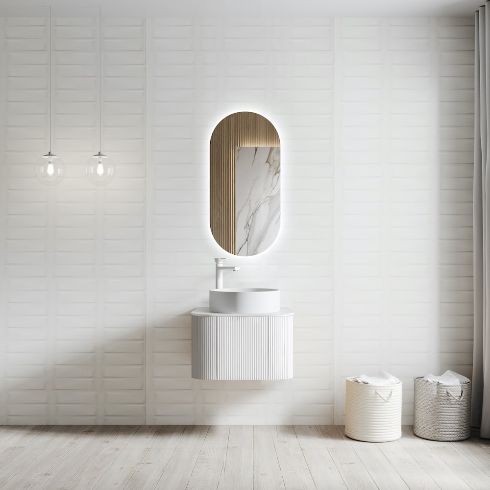 Bali Solid Wood Fluted White Vanity With FREE LED Mirror - 600mm